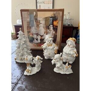 Grandeur Noel 2000 Porcelain Snowman Family Collectors Edition 5 Pieces In Box